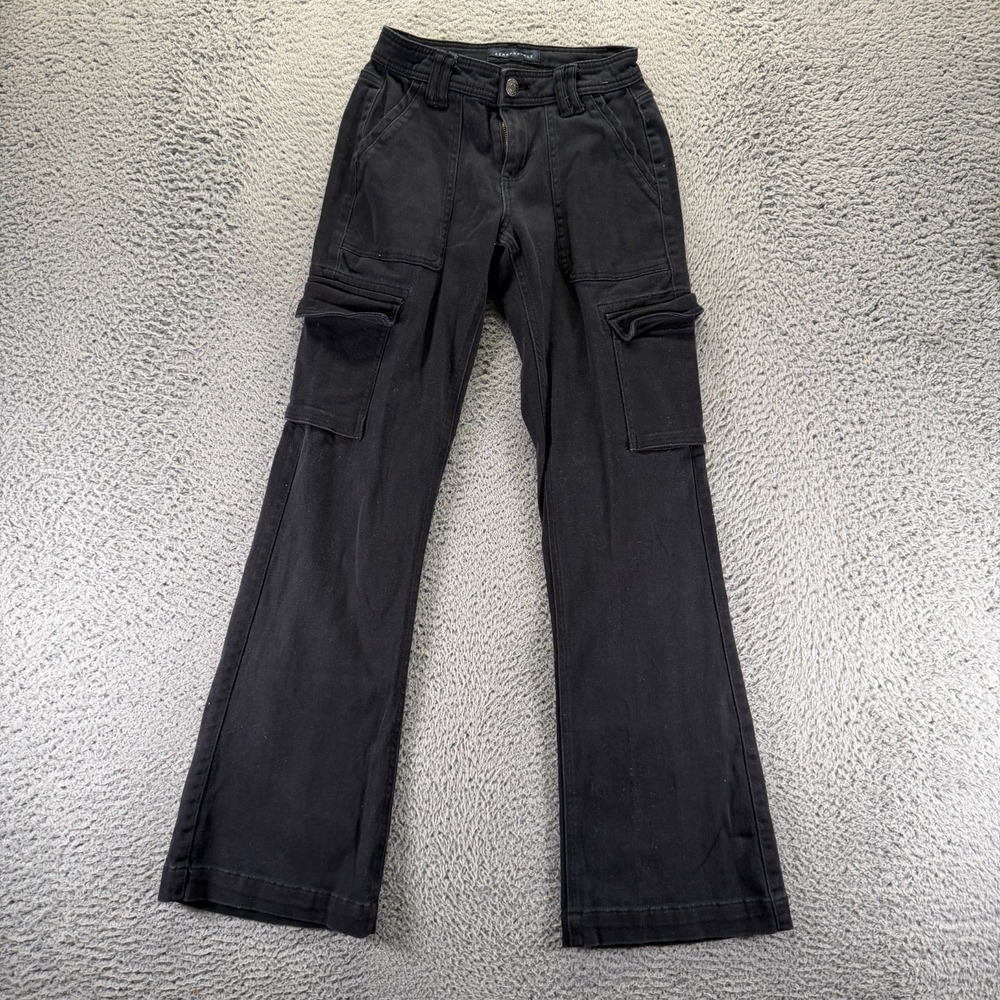 Aeropostale Pant Men 00 Black Cotton Cargo Flare Workwear Travel Utility Stretch